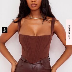 NWT House of CB NINETTA CHOCOLATE MESH CORSET TOP BROWN SIZE SMALL S Cami